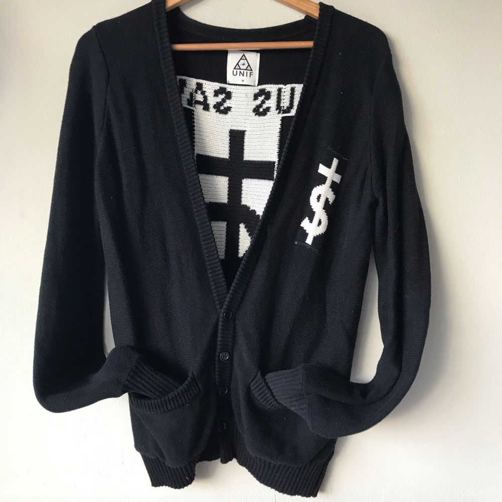 UNIF Black and White 'Jesus Saves I Spend' Graphic Cardigan - Picture 4 of 6